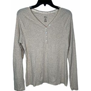 NWOT SO XL Beige Long Sleeve Ribbed Shirt Womens Cotton Spandex V-Neck Casual